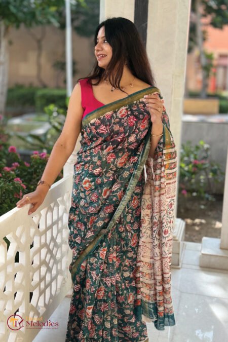 HAND BLOCK PRINTED - BLACK FLORAL SANGANERI