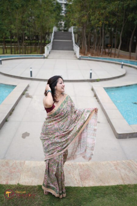 HAND BLOCK PRINTED - PINK AND GREEN SANGANERI