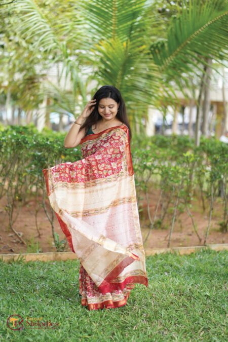 HAND BLOCK PRINTED - RED AND BEIGE SANGANERI