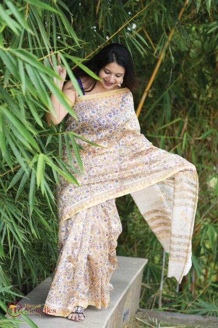 HAND BLOCK PRINTED - YELLOW AND LAVENDER SANGANERI