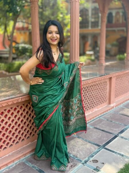 SEMI TUSSER - GREEN KANTHA AND LAMBANI WORK