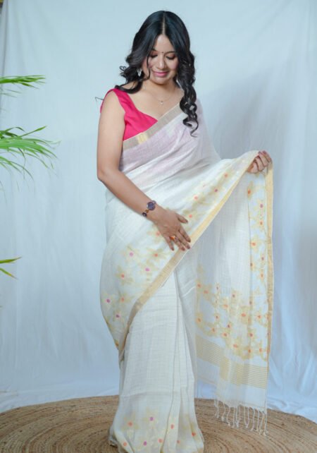 PURE LINEN - WHITE JAMDANI