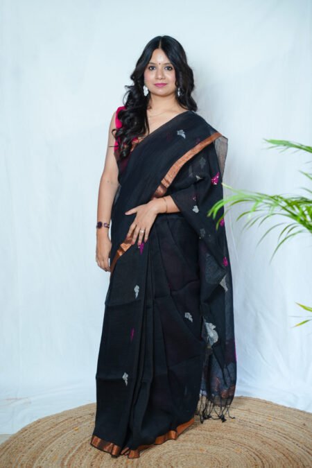 PURE LINEN - BLACK JAMDANI