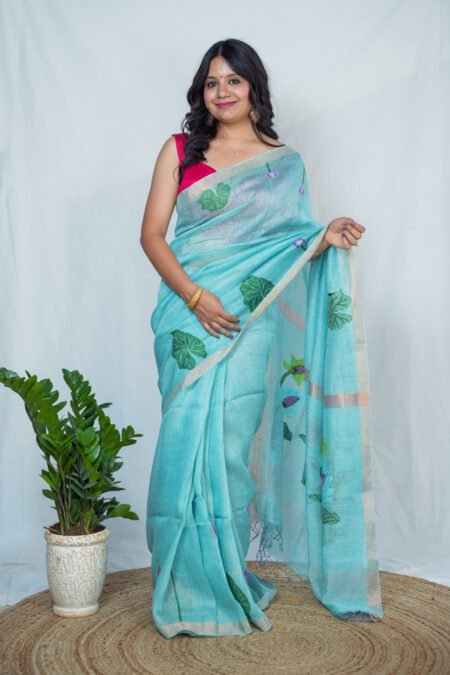 PURE SILK LINEN -  AQUA BLUE