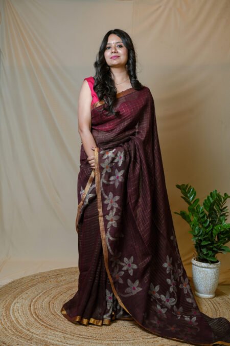 PURE LINEN - BROWN JAMDANI
