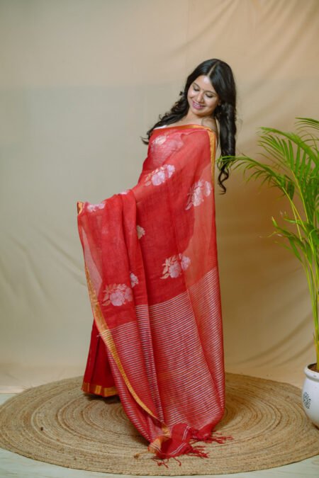 PURE LINEN - RED JAMDANI